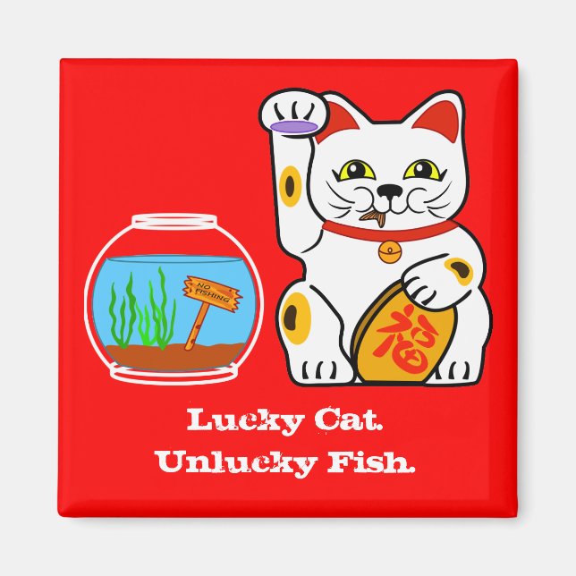 Lucky Cat. Oturlig fisk Magnet (Framsidan)