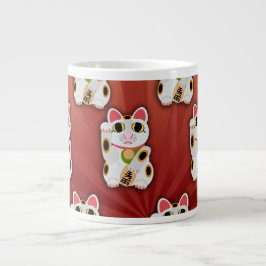 Lucky Cat Pattern Fortune Pet White Kitty Art Jumbo Mugg