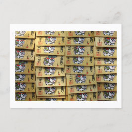 Lucky Cat Prayer Plaques: Tokyo, Japan Postcard Vykort