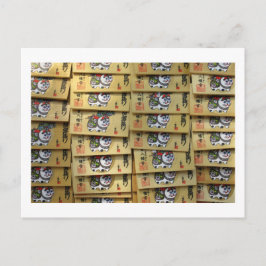 Lucky Cat Prayer Plaques: Tokyo, Japan Postcard Vykort