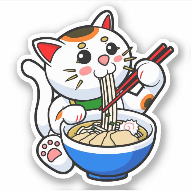 Lucky Cat Ramen Klistermärken (Framsida)