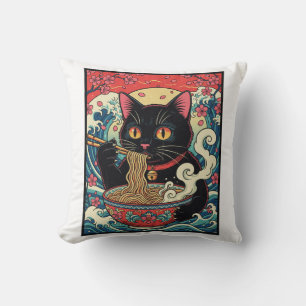 Lucky Cat Ramen Noodle Art Kudde