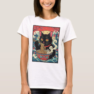 Lucky Cat Ramen Noodle Art T Shirt