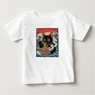 Lucky Cat Ramen Noodle Art T Shirt
