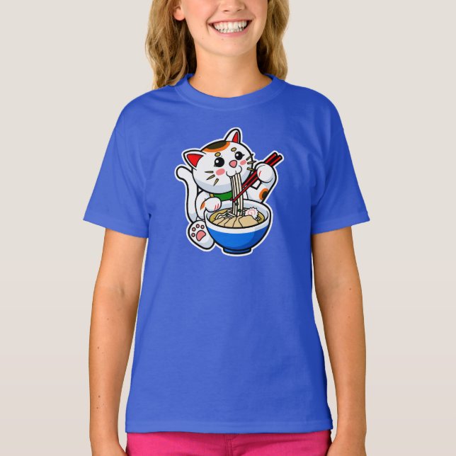 Lucky Cat Ramen Tri-Blend T-shirt (Framsida)
