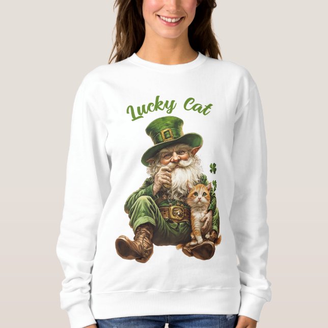 Lucky Cat St. Patrick Day Sweatshirt Leprechaun T Shirt (Framsida)
