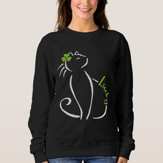Lucky Cat St Patricks Day Cute Irish Kitten Shamro T Shirt (Framsida)