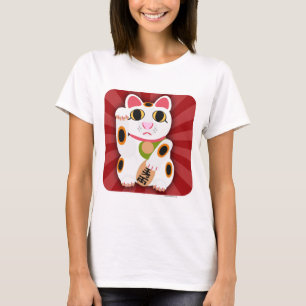 Lucky Cat Tecknad Cute White Fortune Pet Art T-shirt