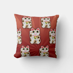 Lucky Cat Tecknad Fortune Pet White Kattunge Art Kudde