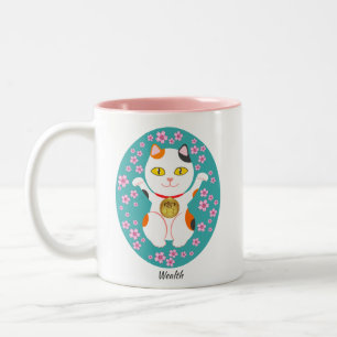Lucky Cat Wealth Beckoning Japanska Maneki-Neko Två-Tonad Mugg