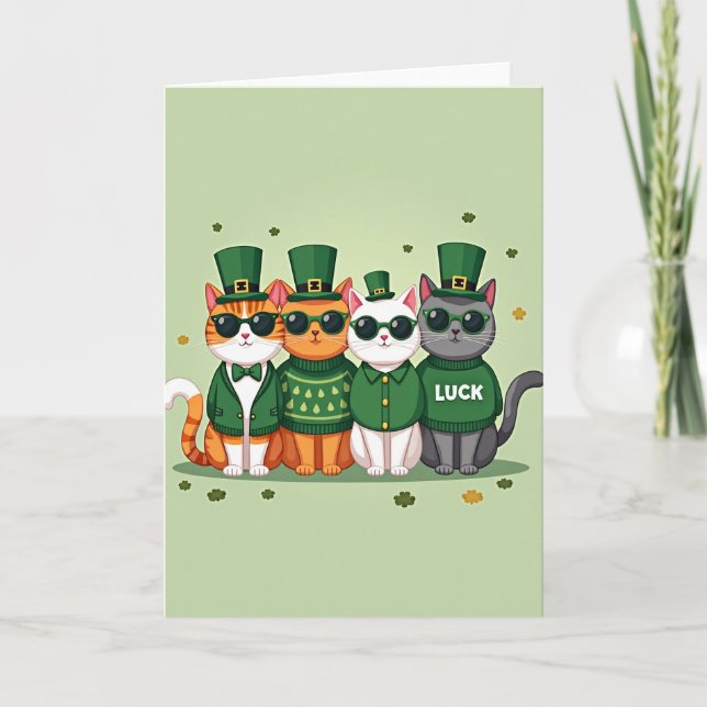 Lucky Cats Mönster Grönt Kort (Framsida)