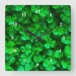 Lucky Celtic Irish Grönt Shamrocks Fyrkantig Klocka