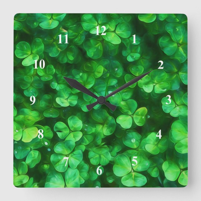 Lucky Celtic Irish Grönt Shamrocks Fyrkantig Klocka (Framsida)