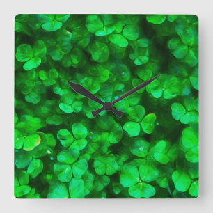 Lucky Celtic Irish Grönt Shamrocks Fyrkantig Klocka