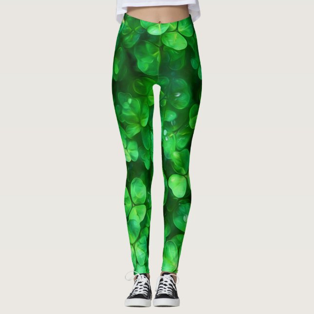 Lucky Celtic Irish Grönt Shamrocks Leggings (Framsida)