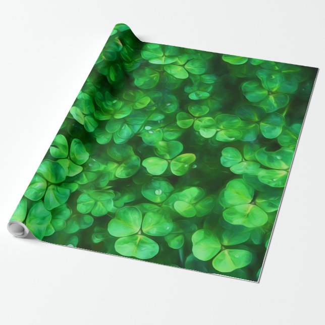 Lucky Celtic Irish Grönt Shamrocks Presentpapper (Utrullad)
