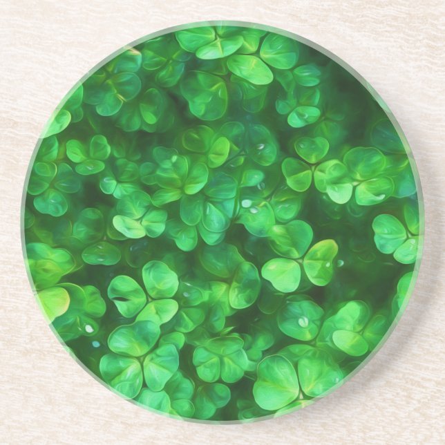 Lucky Celtic Irish Grönt Shamrocks Underlägg Sandsten (Framsidan)