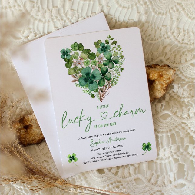 Lucky Charm Baby Shower Shamrock Klöver Inbjudningar (lucky charm baby shower)
