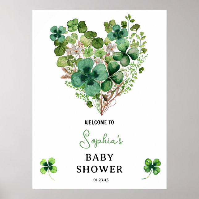 Lucky Charm Baby Shower Shamrock Klöver Poster (Framsidan)