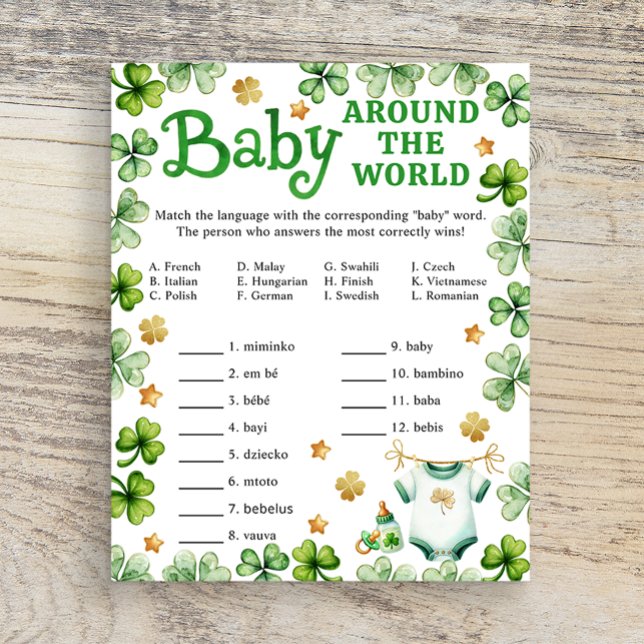 Lucky Charm Baby Värld runt Shower-spel (Baby Shower Game Card)