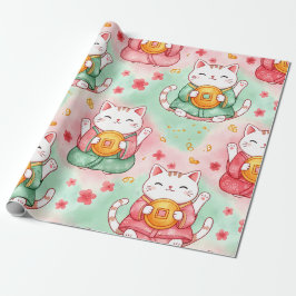 Lucky Charm Cats – Prosperity in Pastel Pattern Presentpapper