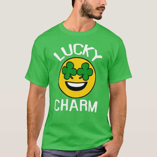 Lucky Charm Emoji Shamrock St patricks day Tee Shirt (Framsida)