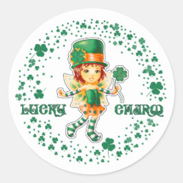Lucky Charm. Fairy Irish Girl St.Patrick's Day Runt Klistermärke