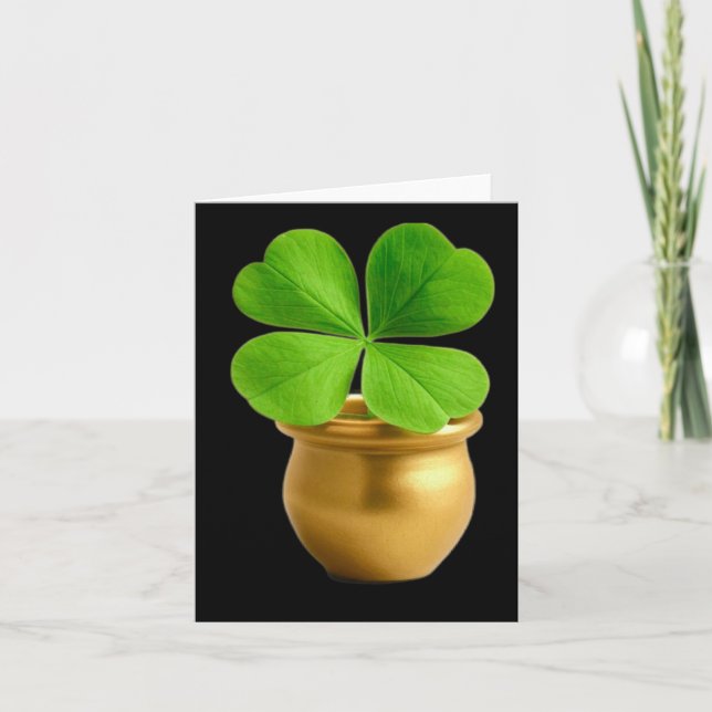 Lucky Charm Golden Pot med fyra löv Klöver St. P Kort (Framsida)