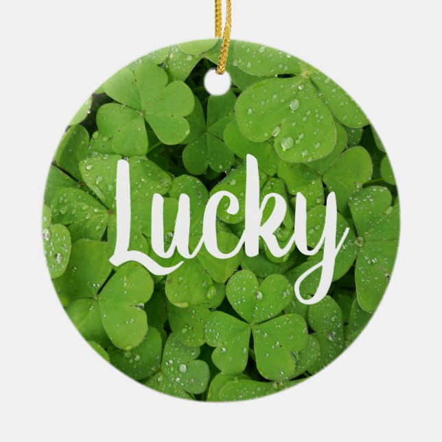 Lucky charm grönt, naturlig klöver-cirkelornament. julgransprydnad keramik (Framsidan)