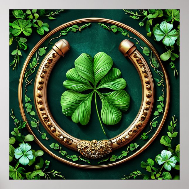 Lucky Charm Hästsko & Klöver för Framgång Poster (Framsidan)
