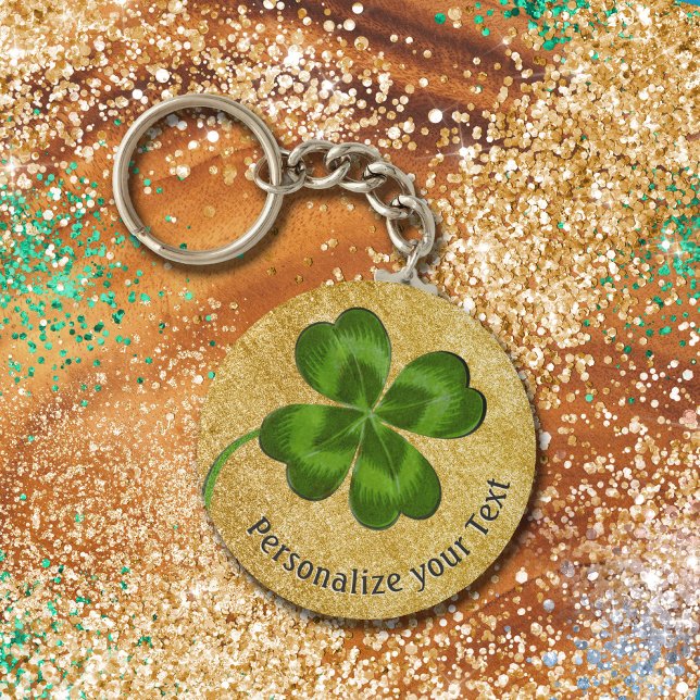 Lucky Charm Klöver Guld Personlig Lycka till Nyckelring (Skapare uppladdad)