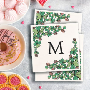 Lucky Charm Klöver Rosa Flowers Monogram Pappersservett