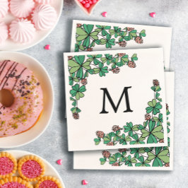 Lucky Charm Klöver Rosa Flowers Monogram Pappersservett