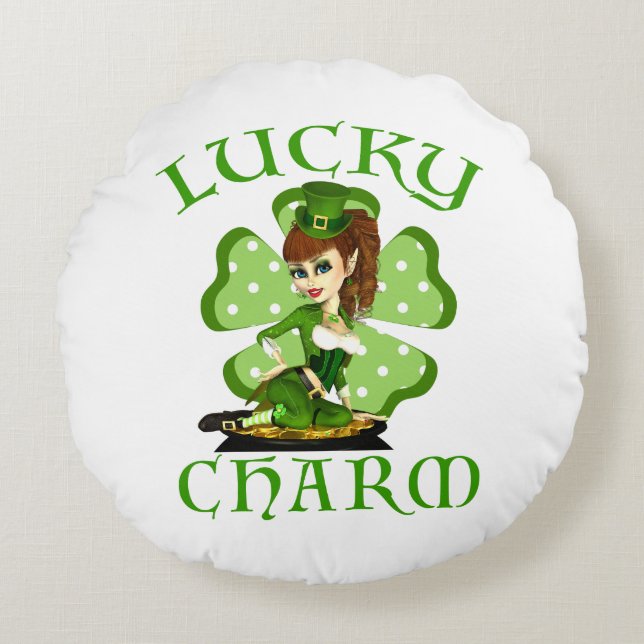 Lucky Charm Leprechaun Round Pillow Rund Kudde (Framsidan)