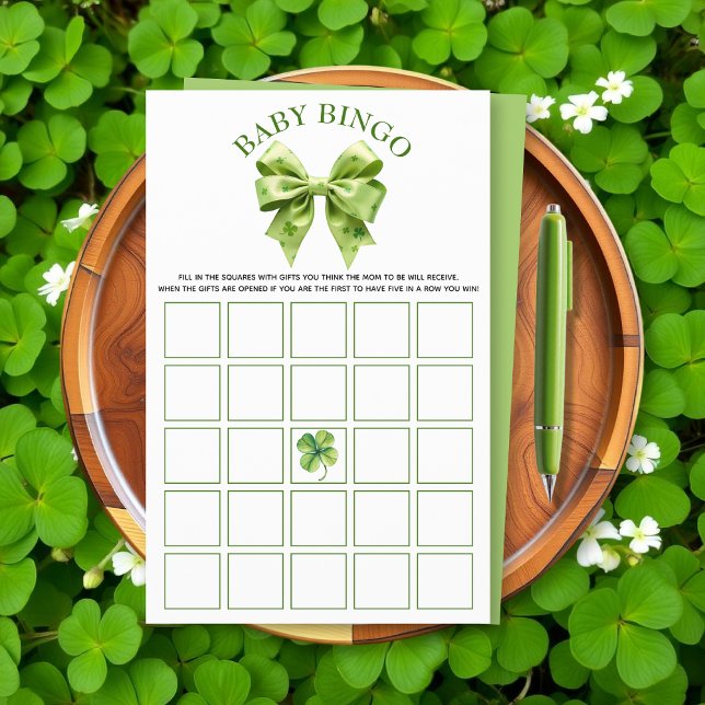 Lucky charm och bow Baby dusch Baby Bingo-spel Flygblad (Skapare uppladdad)