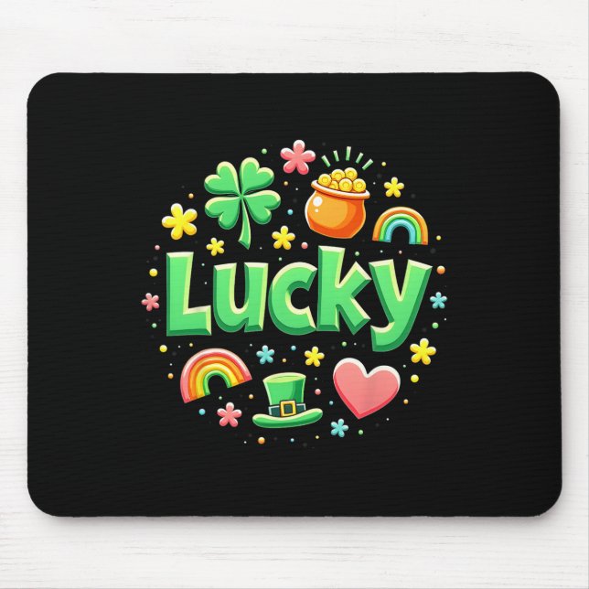 Lucky Charm Patricks Day Guldgryte Irländsk Shamro Musmatta (Framsidan)