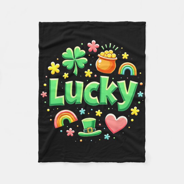 Lucky Charm Patricks Day Pot Of Gold Irish Shamroc Fleecefilt (Framsidan)