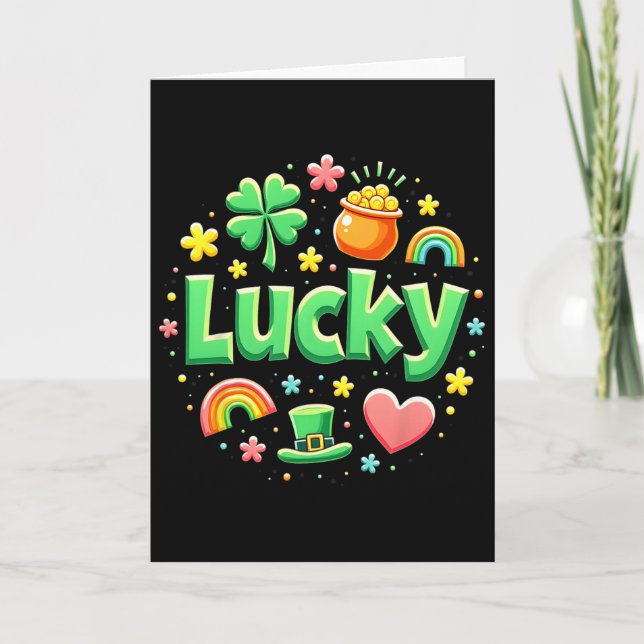 Lucky Charm Patricks Day Pot Of Gold Irish Shamroc Kort (Framsida)
