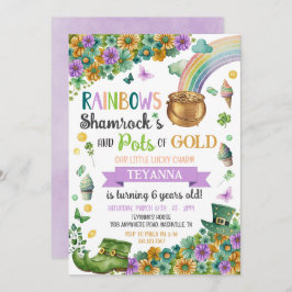 Lucky Charm Pot of Guld Rainbow Sunblomdag Birthda Inbjudningar