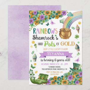 Lucky Charm Pot of Guld Rainbow Sunblomdag Birthda Inbjudningar