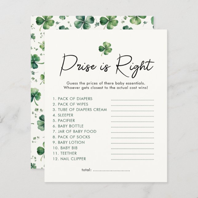 Lucky Charm Pris är Höger Baby Shower Game (Fram/baksida)