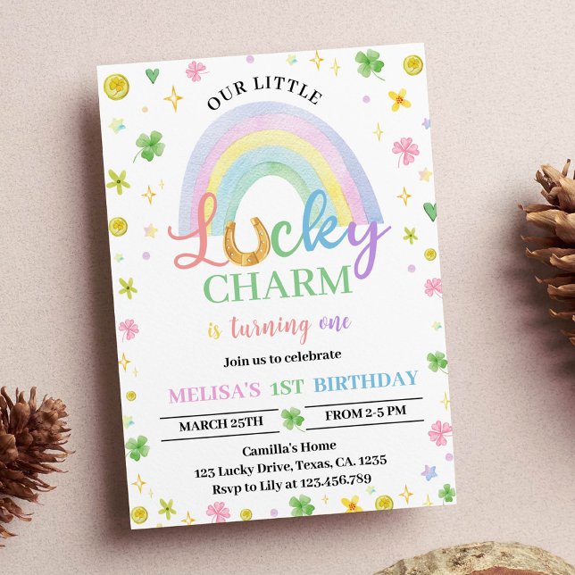 Lucky Charm Rainbow Shamrock Birthday-inbjudan Inbjudningar (Skapare uppladdad)