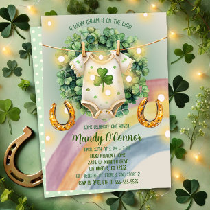 Lucky Charm Shamrock och Rainbow Baby Shower Inbjudningar