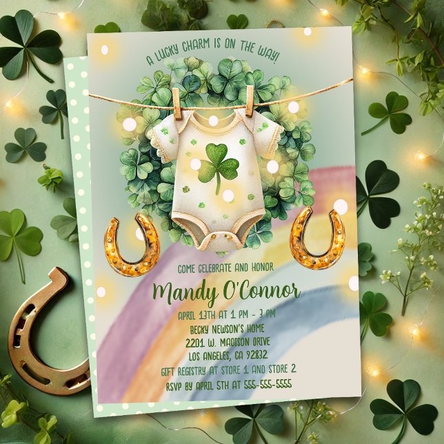 Lucky Charm Shamrock och Rainbow Baby Shower Inbjudningar (Skapare uppladdad)