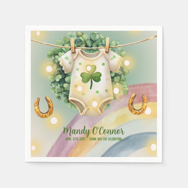 Lucky Charm Shamrock och Rainbow Baby Shower Pappersservett (Framsidan)