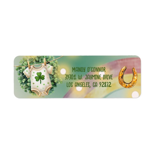 Lucky Charm Shamrock och Rainbow Baby Shower Returadress Etikett (Framsidan)