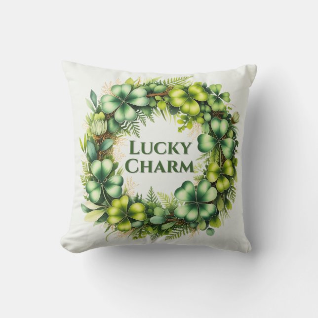 Lucky Charm Shamrock Wreath Throw Pillow Kudde (Framsida)
