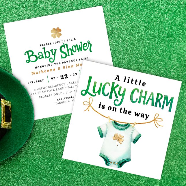 Lucky Charm Square Baby Shower-inbjudan Inbjudningar (Modern Lucky Charm Baby Shower Invite)