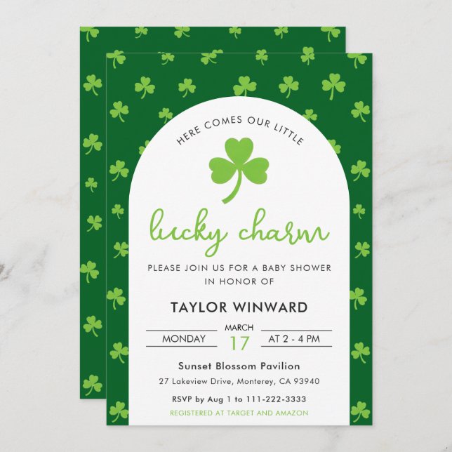 Lucky Charm St Patrick’s Day Baby Shower Inbjudningar (Fram/baksida)
