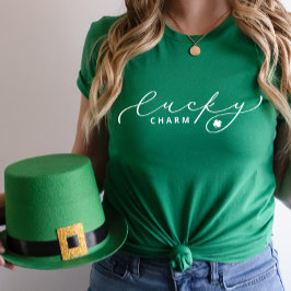 Lucky Charm St. Patrick's Day Cute White Script T Shirt